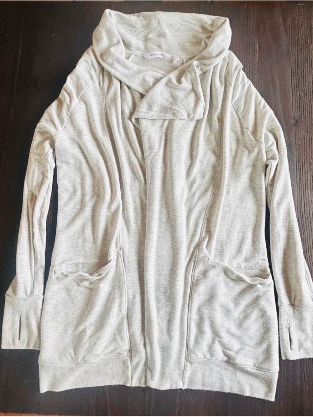 Athleta Light Heather Gray Draped Open-Front Cardigan - Picture 5 of 11